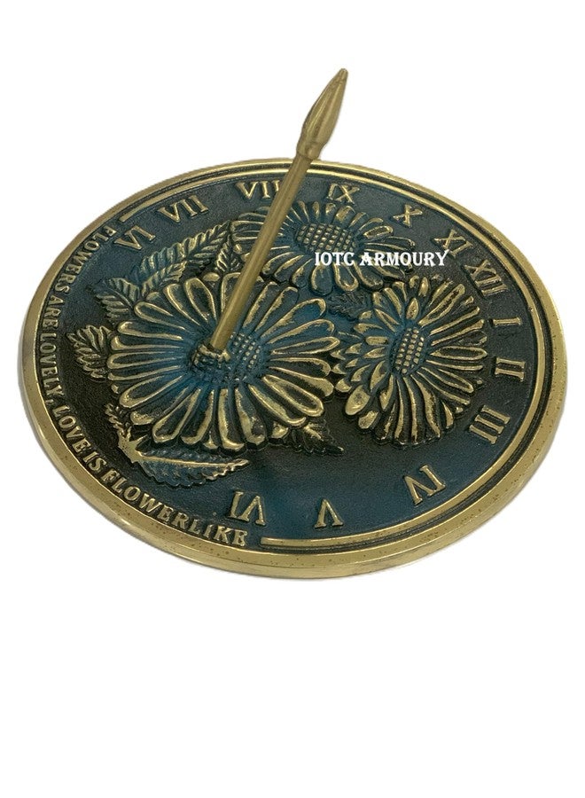 IOTC ARMOURY Solid Brass 10" Dia Flowers Garden Sundial with Verdigris Highlights Sundial, Wedding Gift, Birthday Gift Idea,Couple Gift Sundial Idea - Image 3
